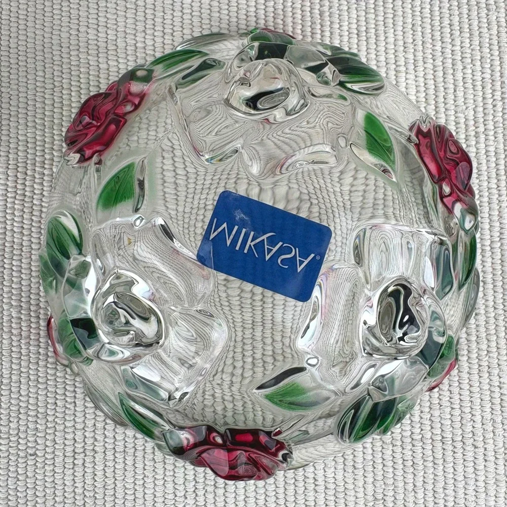 Vintage Mikasa Glass Rose Footed Covered Candy Dish Hand Painted Cottagecore